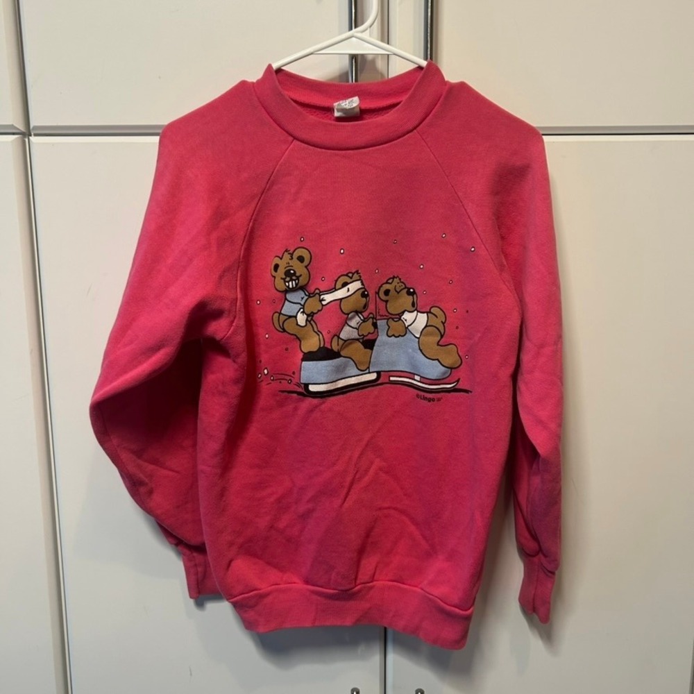 Vintage Healthknit Pink Graphic‎ Sweatshirt 1983 Bears Bobsled USA Made Medium